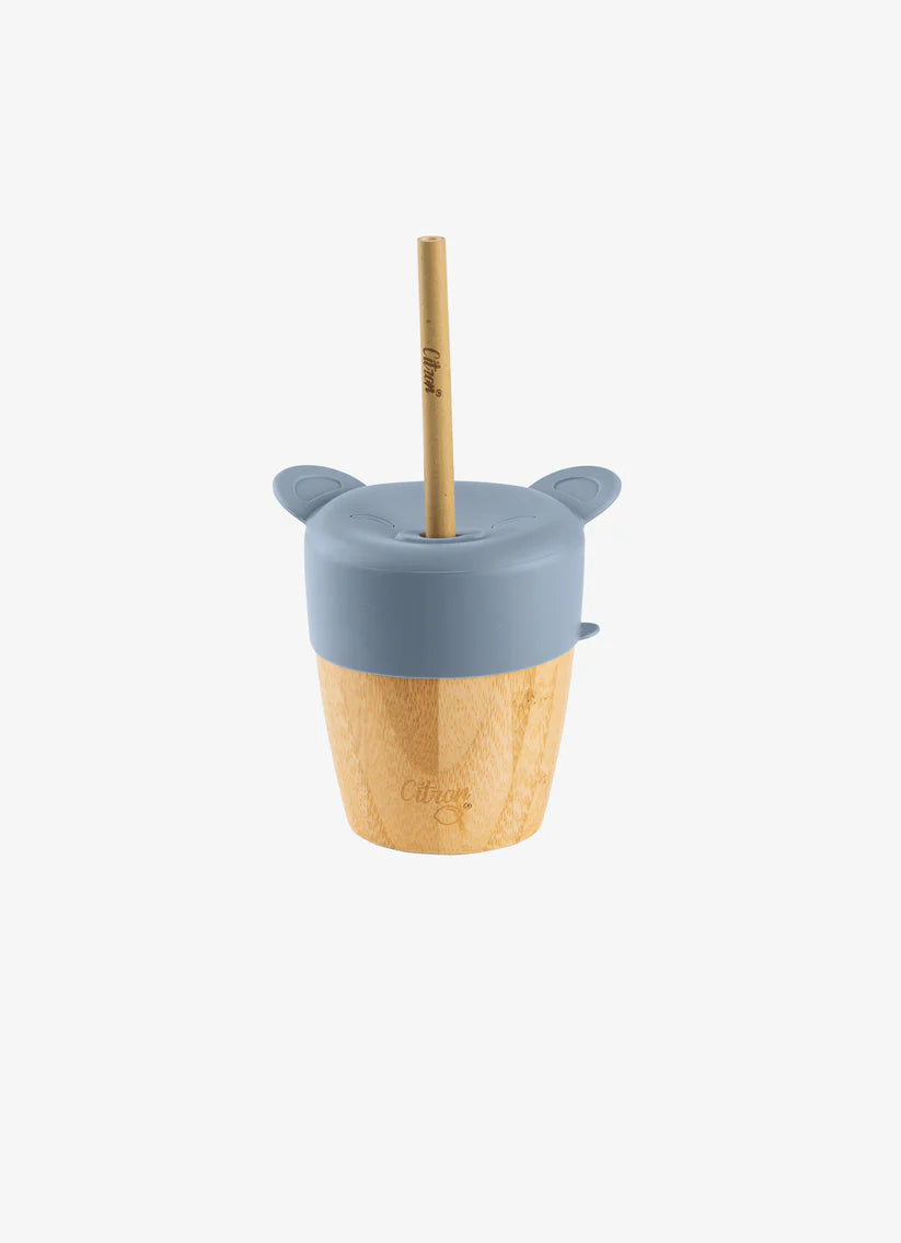 Citron Organic Bamboo Cup with lid and straw - Dusty Blue