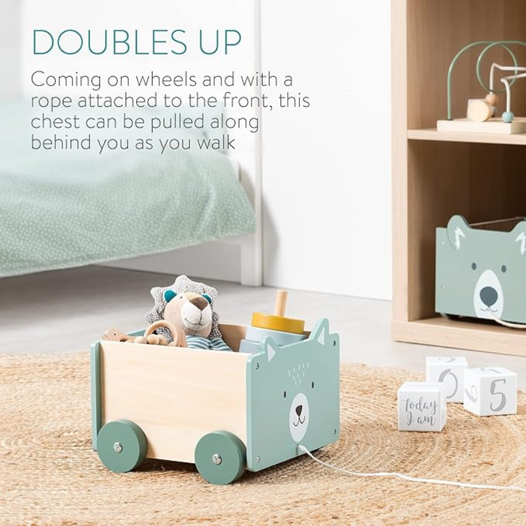 Wooden Bear Cart – Pull‑Along Toy & Kids Storage