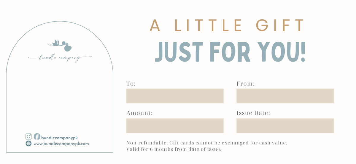 Bundle Company Gift Card physical card for new parents and celebrations