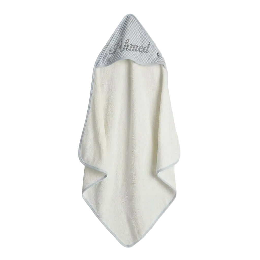 Mothercare Cuddle 'n' Dry personalised blue checker hooded baby towel – view 2