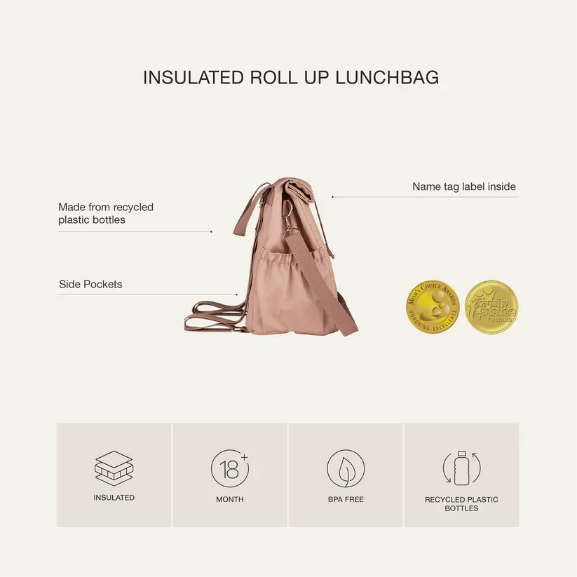 Insulated Roll-up Lunch Bag - Blush Pink |Citron