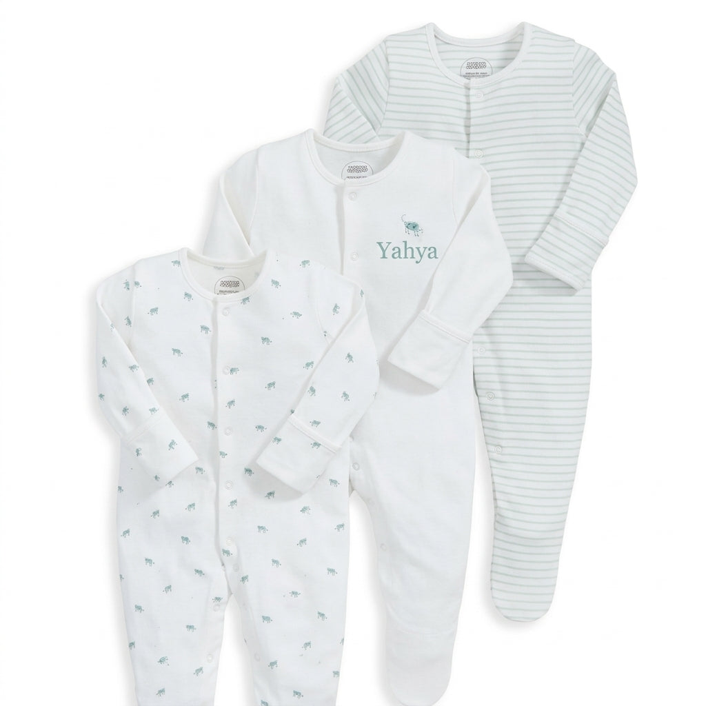 Mamas & Papas turtle print cotton baby sleepsuits, pack of 3 – view 2