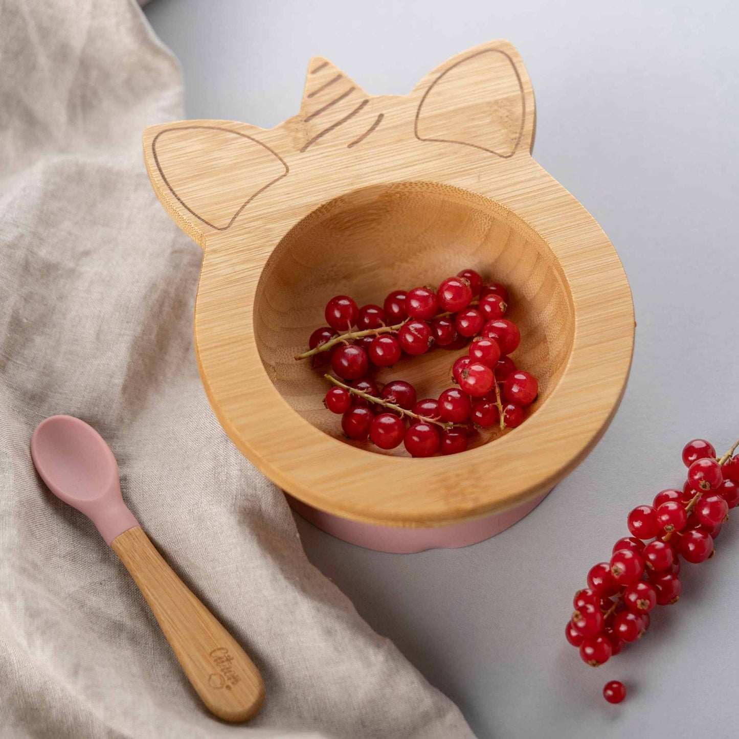 Organic Bamboo Bowl 250ml Suction + Spoon Unicorn Blush Pink | Citron