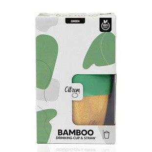 Organic Bamboo Cup - lid and straw - Dino Green | Citron