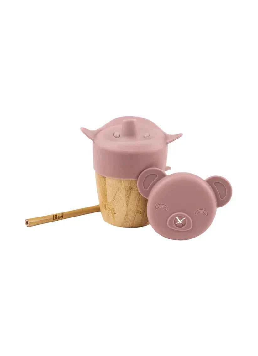 Organic Bamboo Cup with lid and straw - Blush Pink|Citron
