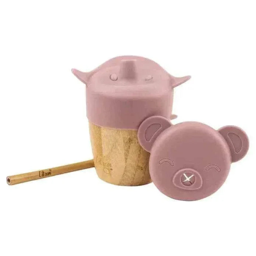 Organic Bamboo Cup with lid and straw - Blush Pink|Citron
