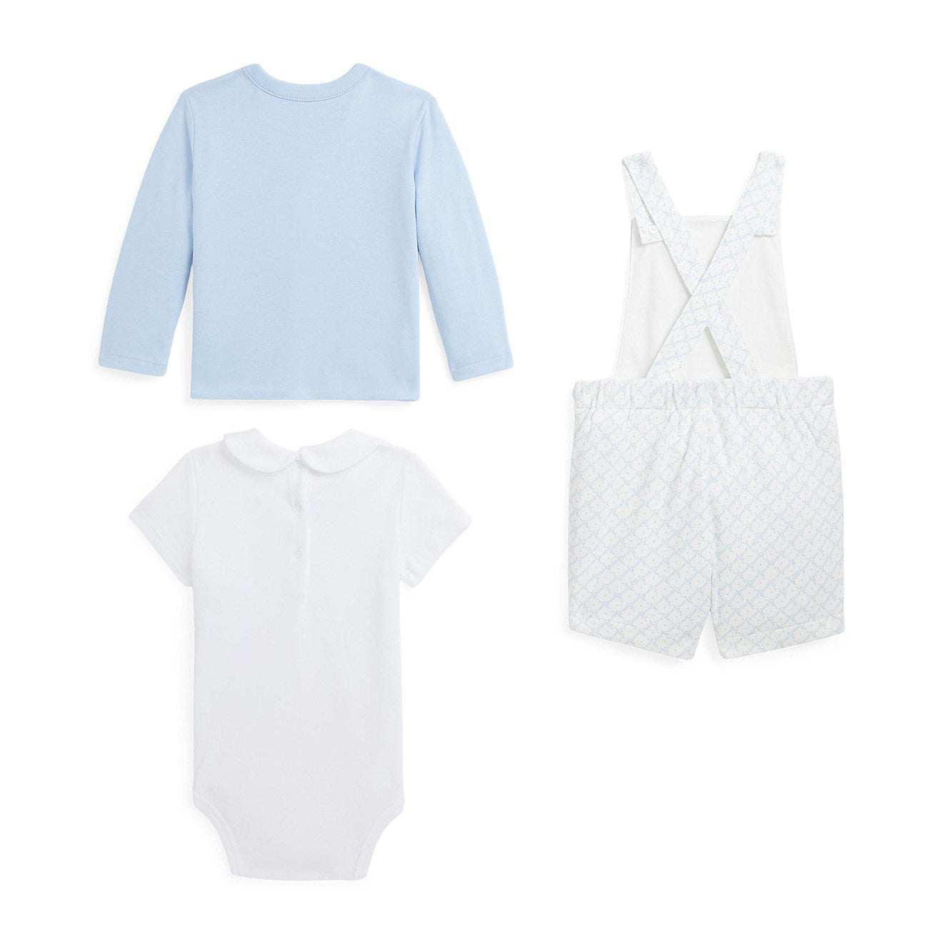 Ralph Lauren Cotton Bodysuit, Cardigan & Overall Set