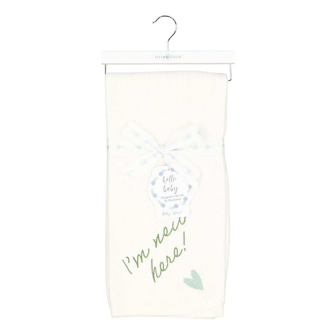 Silver Cloud "I’m New Here" Baby Shawl – Elegant Newborn Keepsake Gift