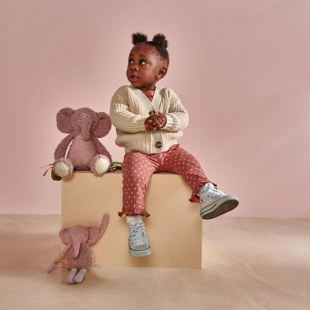 Pink Edie Elephant Activity Toy with soft textures and sensory features for babies