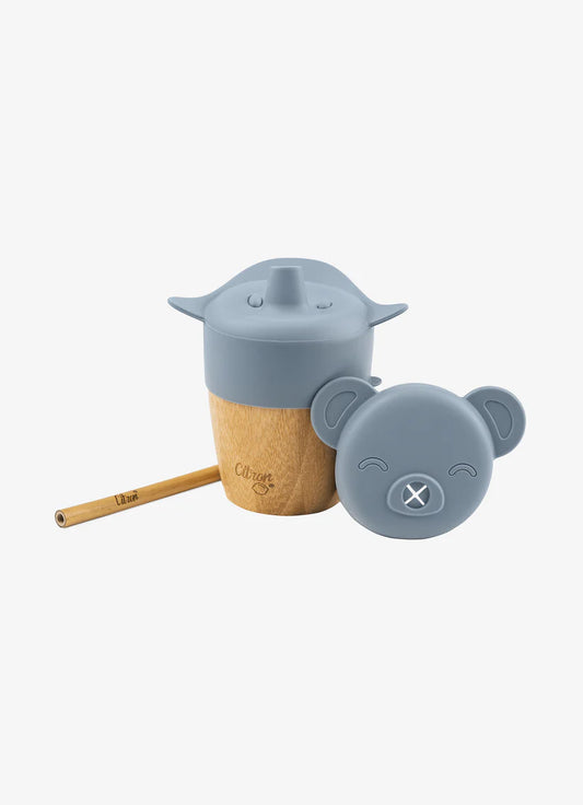 Citron Organic Bamboo Cup with lid and straw - Dusty Blue