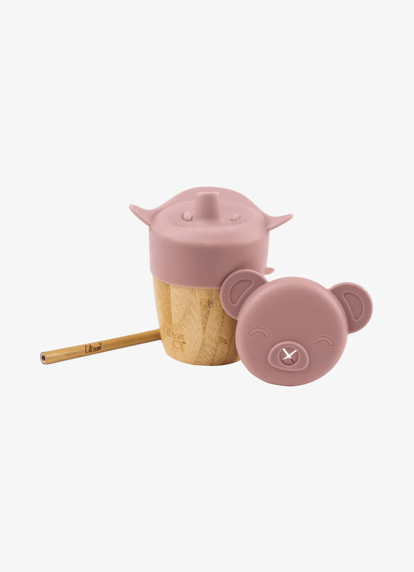 Citron Organic Bamboo Cup with lid and straw - Blush Pink