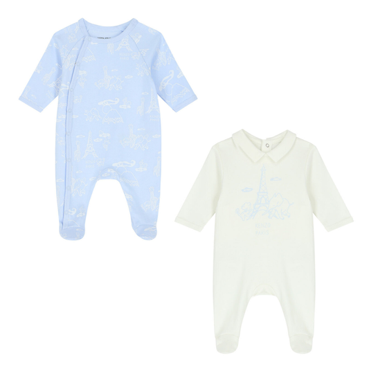 White & Baby Blue Eiffel Tower Pack of 2 Sleepsuits | Kenzo