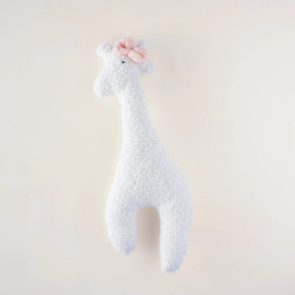 Lola the Giraffe white bouclé giraffe cushion with soft pink bow by MYLU