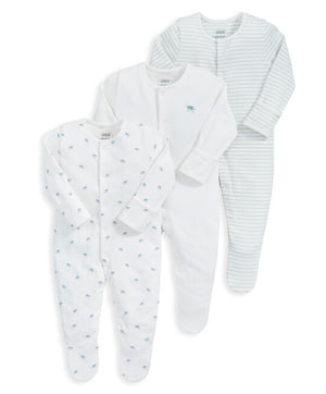 Mamas & Papas Turtle Sleepsuits Pack of 3 | 100% Cotton Newborn Sleepsuits