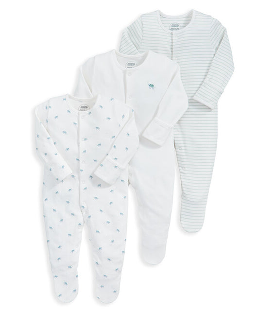 Mamas & Papas Turtle Sleepsuits Pack of 3 | 100% Cotton Newborn Sleepsuits