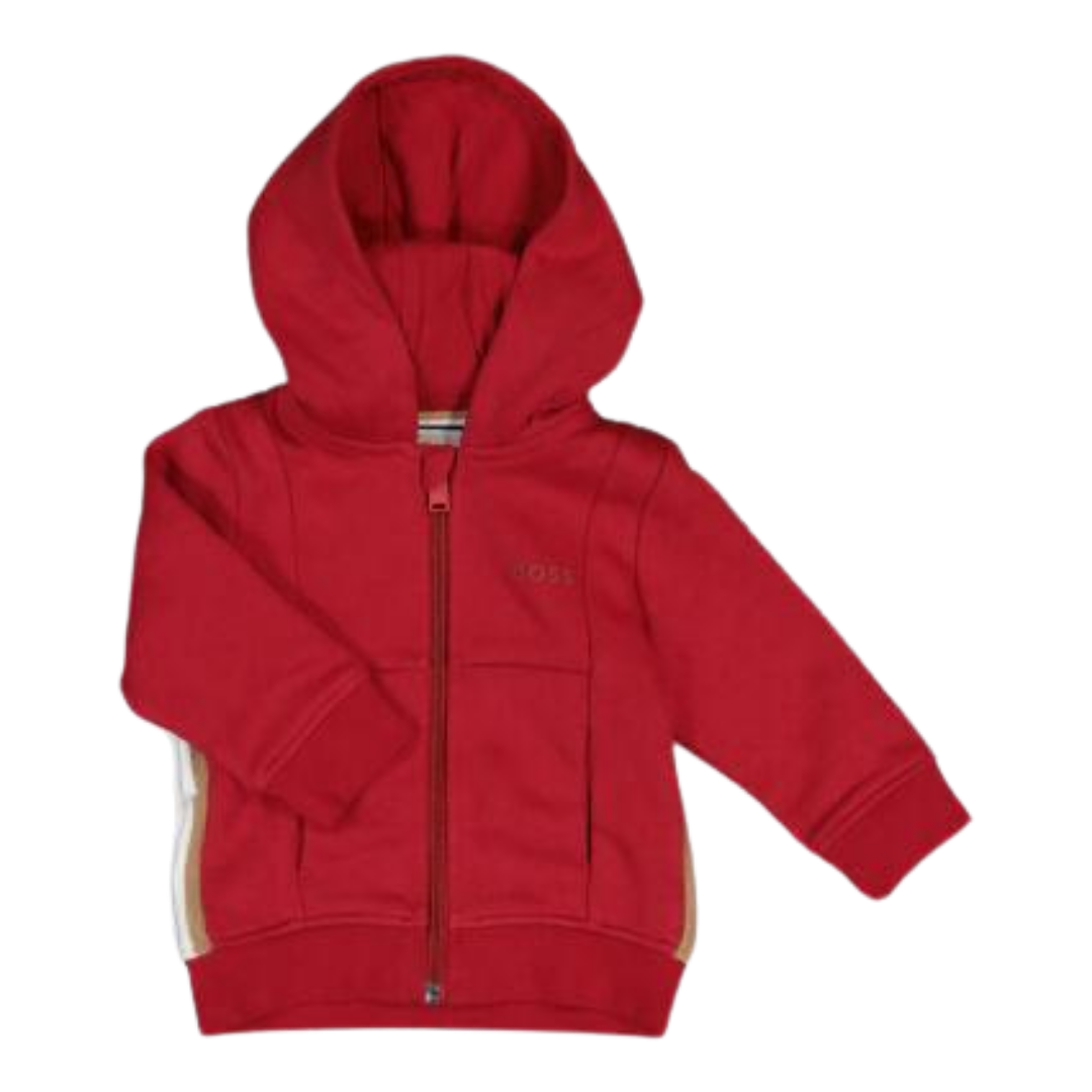 BOSS Kids Red Zip Hoodie | Logo Embroidered