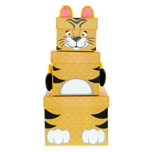 Stackable Plush Tiger Gift Boxes set of 3