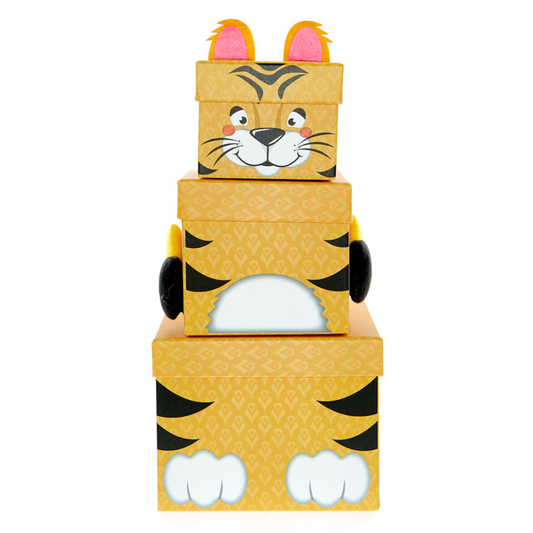 Stackable Plush Tiger Gift Boxes set of 3