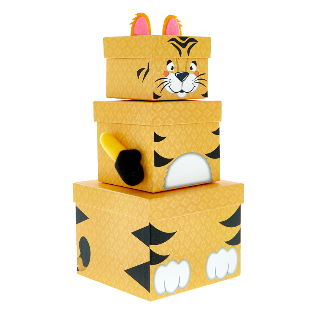 Stackable Plush Tiger Gift Boxes set of 3