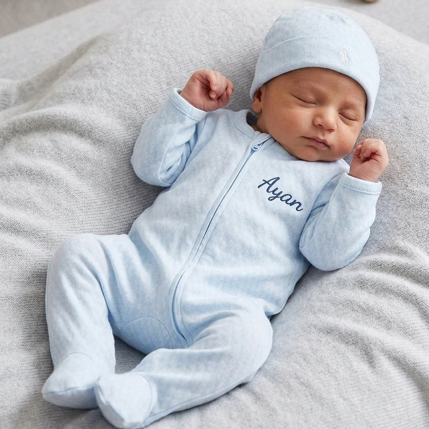Ralph Lauren blue logo graphic 2-piece baby sleepsuit set – view 2