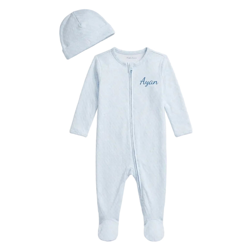Ralph Lauren blue logo graphic 2-piece baby sleepsuit set