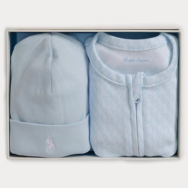Ralph Lauren blue logo graphic 2-piece baby sleepsuit set – view 3