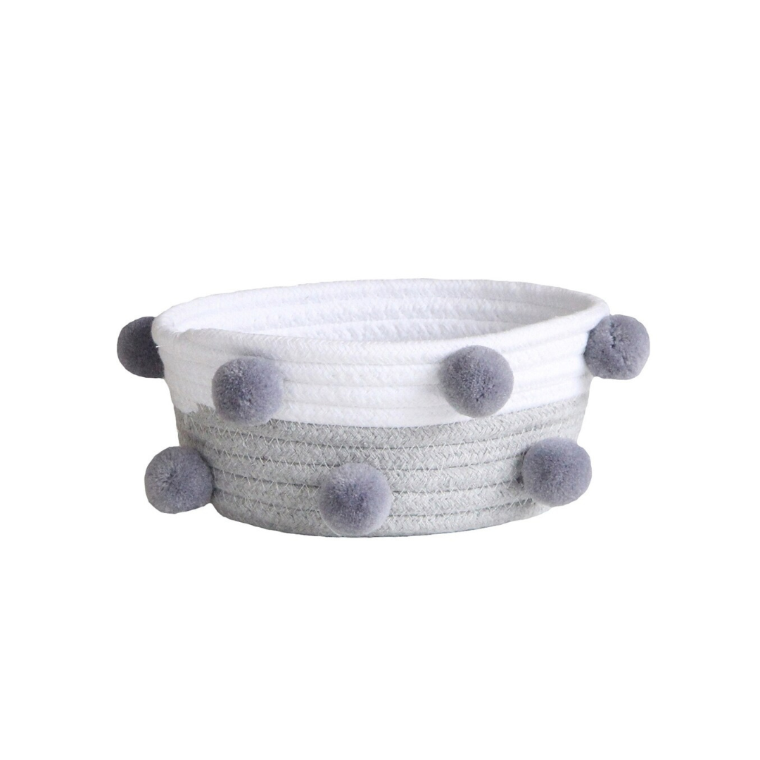 Pompom Basket - White and Grey