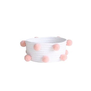 Hand Woven Baby Gift Basket with Peach Pompom