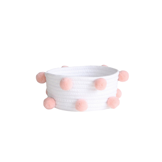 Hand Woven Baby Gift Basket with Peach Pompom