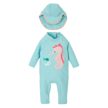 3D Seahorse Swimsuit & Hat Set | UV Protection