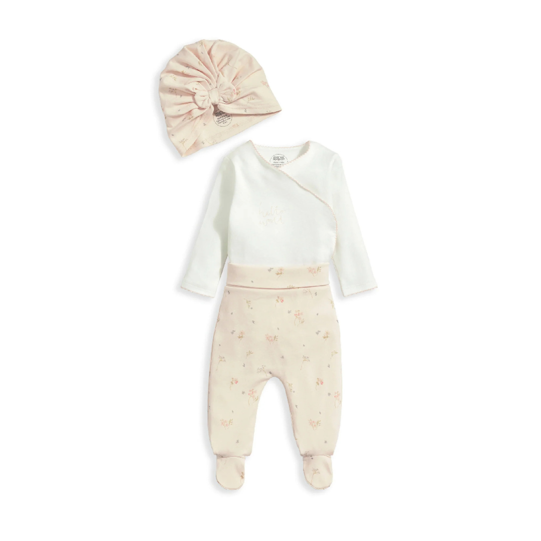 Hello World My First Outfit 3 Piece Set Peach | Mamas & Papas