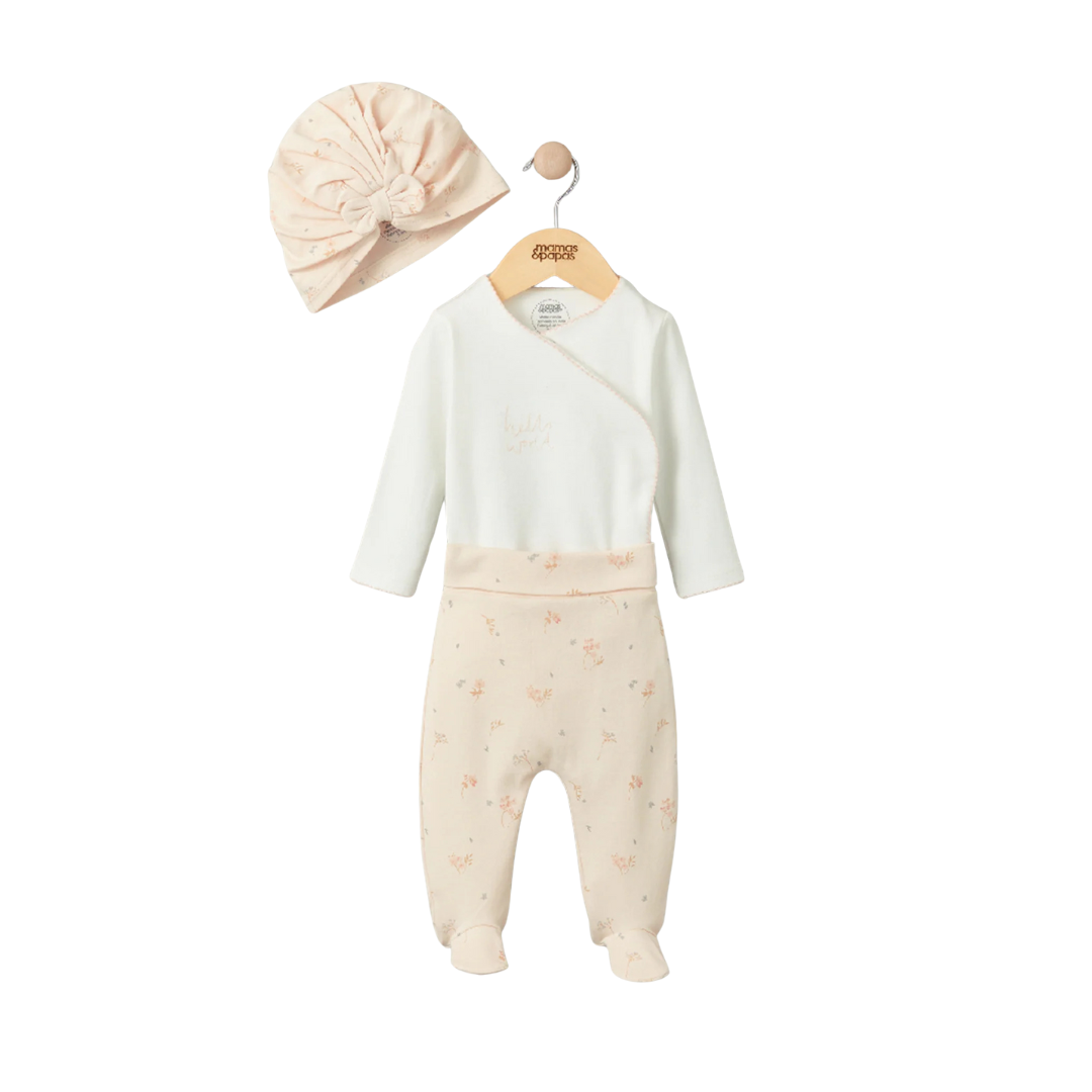 Hello World My First Outfit 3 Piece Set Peach | Mamas & Papas