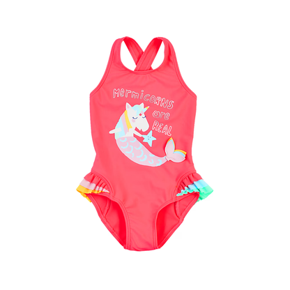 Mermicorn Swimsuit | Rainbow Ruffle One-Piece for Girls