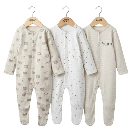 Mamas & Papas bear print baby sleepsuits, pack of 3