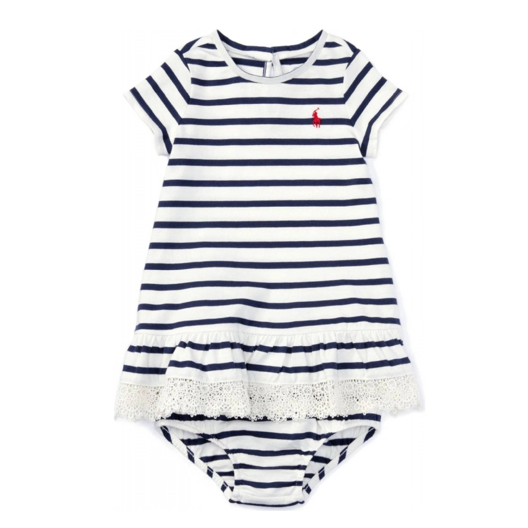 Pony Logo Blue Striped Frock & Bloomer Ralph Lauren