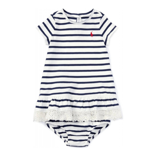 Pony Logo Blue Striped Frock & Bloomer Ralph Lauren