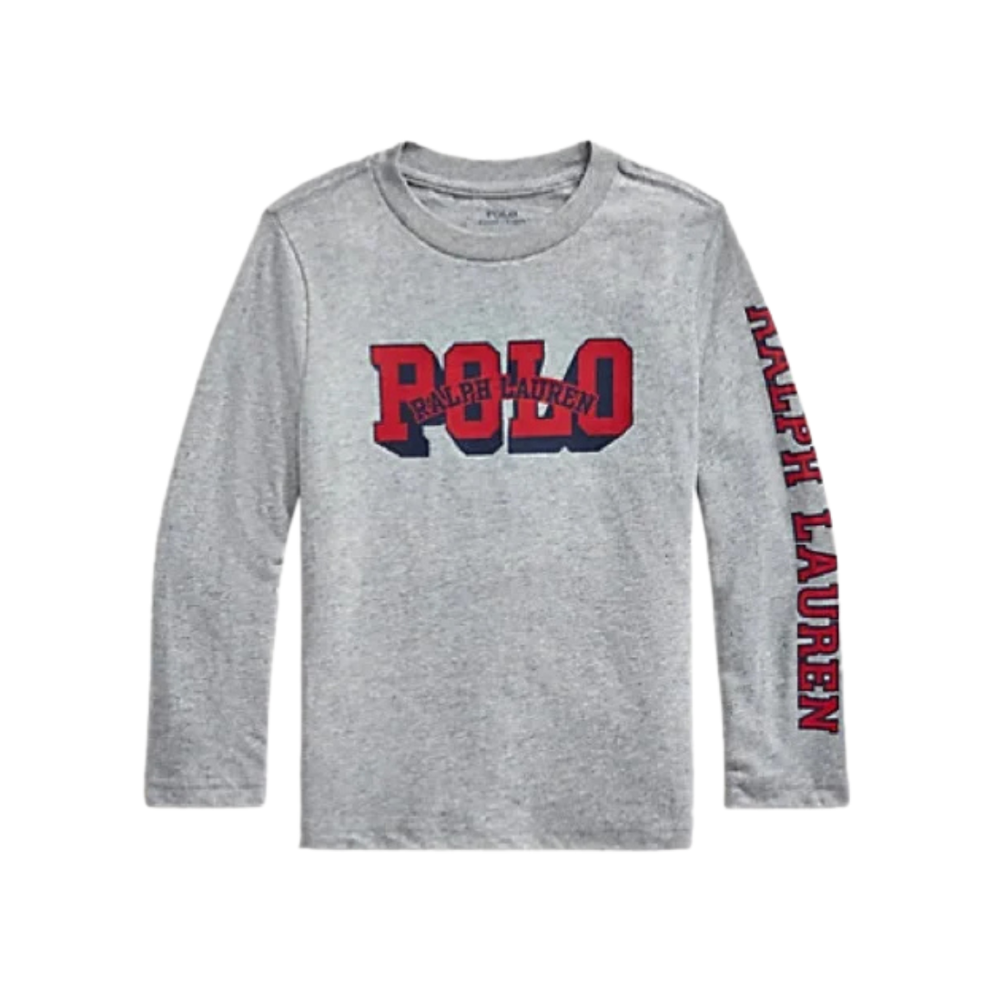 Print Long Sleeve Grey Crewneck| Ralph Lauren