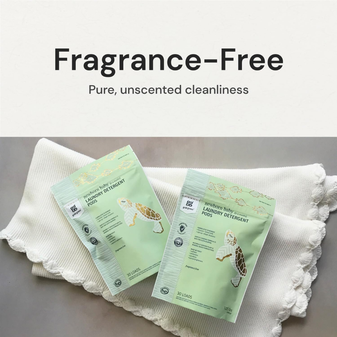 Grab Green Newborn Baby Laundry Detergent Pods - Natural Laundry Powder Pods (30 Pods, Fragrance Free)