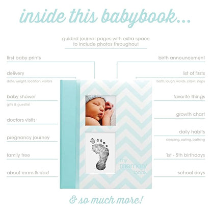 Pearhead Chevron Baby Memory Book with Clean-Touch Ink Pad Included, Teal - A for Expecting Parents