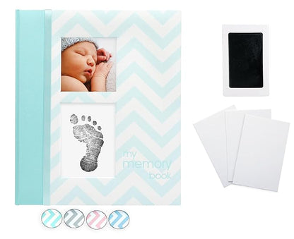 Pearhead Chevron Baby Memory Book with Clean-Touch Ink Pad Included, Teal - A for Expecting Parents