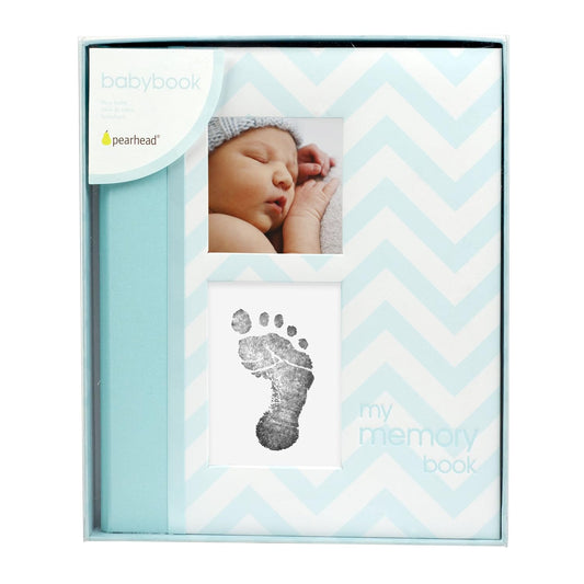Pearhead Chevron Baby Memory Book with Clean-Touch Ink Pad Included, Teal - A for Expecting Parents