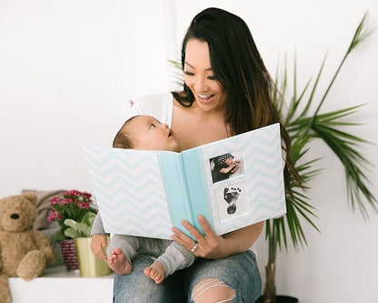 Pearhead Chevron Baby Memory Book with Clean-Touch Ink Pad Included, Teal - A for Expecting Parents