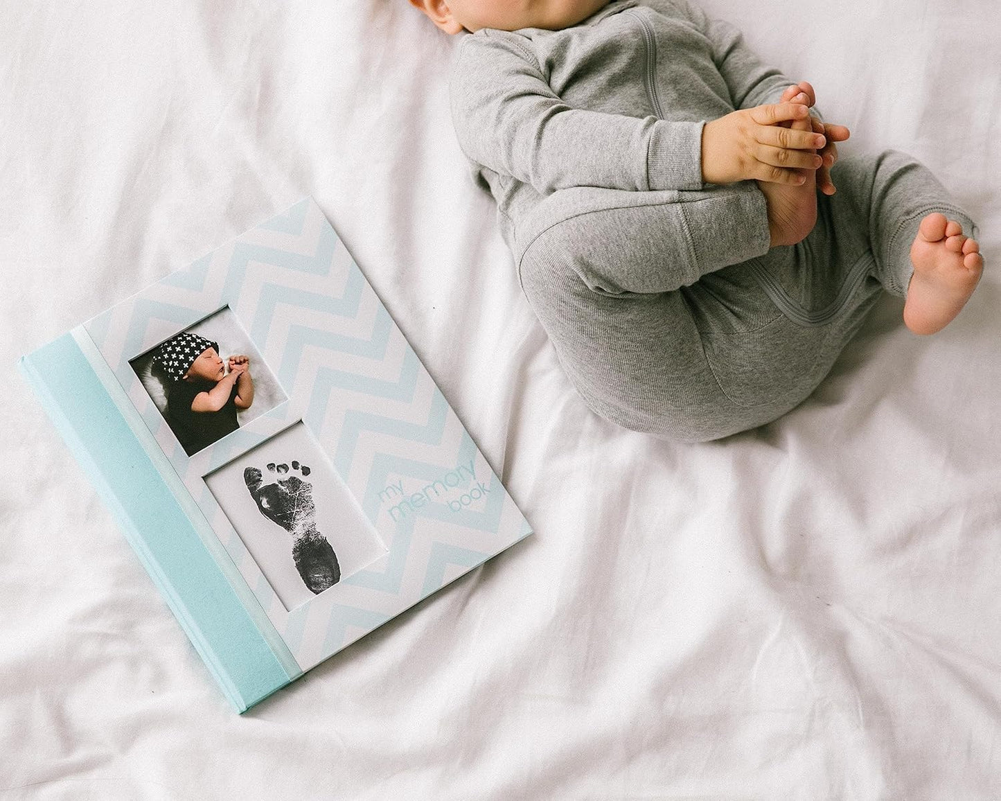 Pearhead Chevron Baby Memory Book with Clean-Touch Ink Pad Included, Teal - A for Expecting Parents