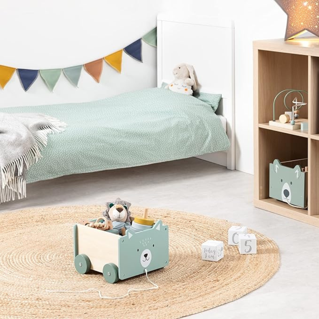 Wooden Bear Cart – Pull‑Along Toy & Kids Storage