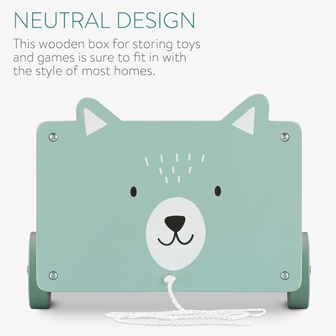 Wooden Bear Cart – Pull‑Along Toy & Kids Storage