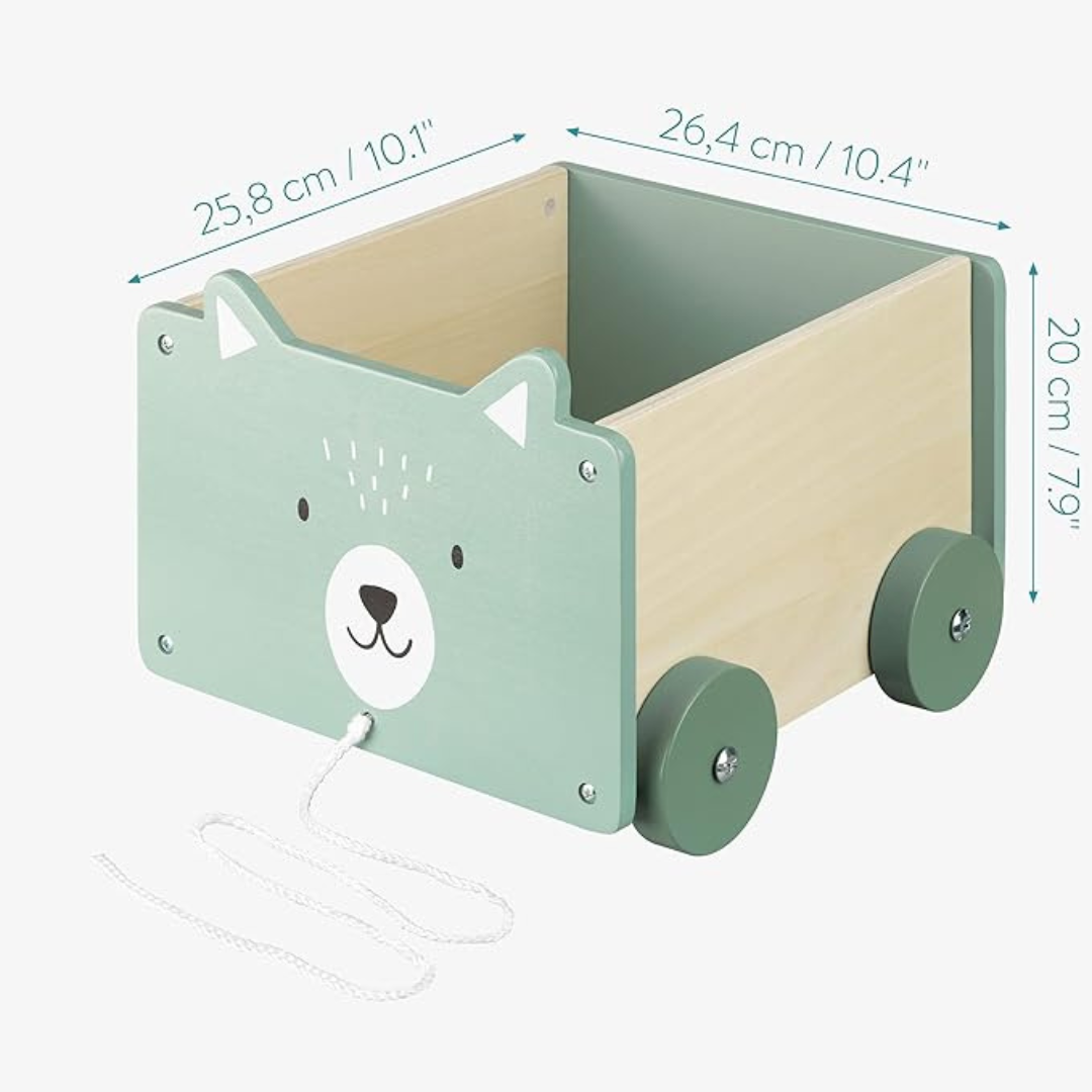 Wooden Bear Cart – Pull‑Along Toy & Kids Storage