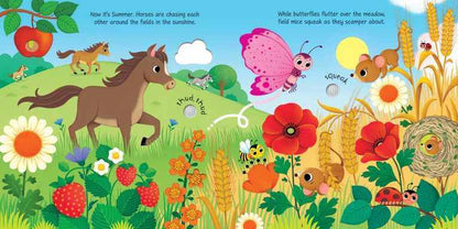 Seasons Sounds Book by Usborne featuring interactive seasonal sounds and busy scenes