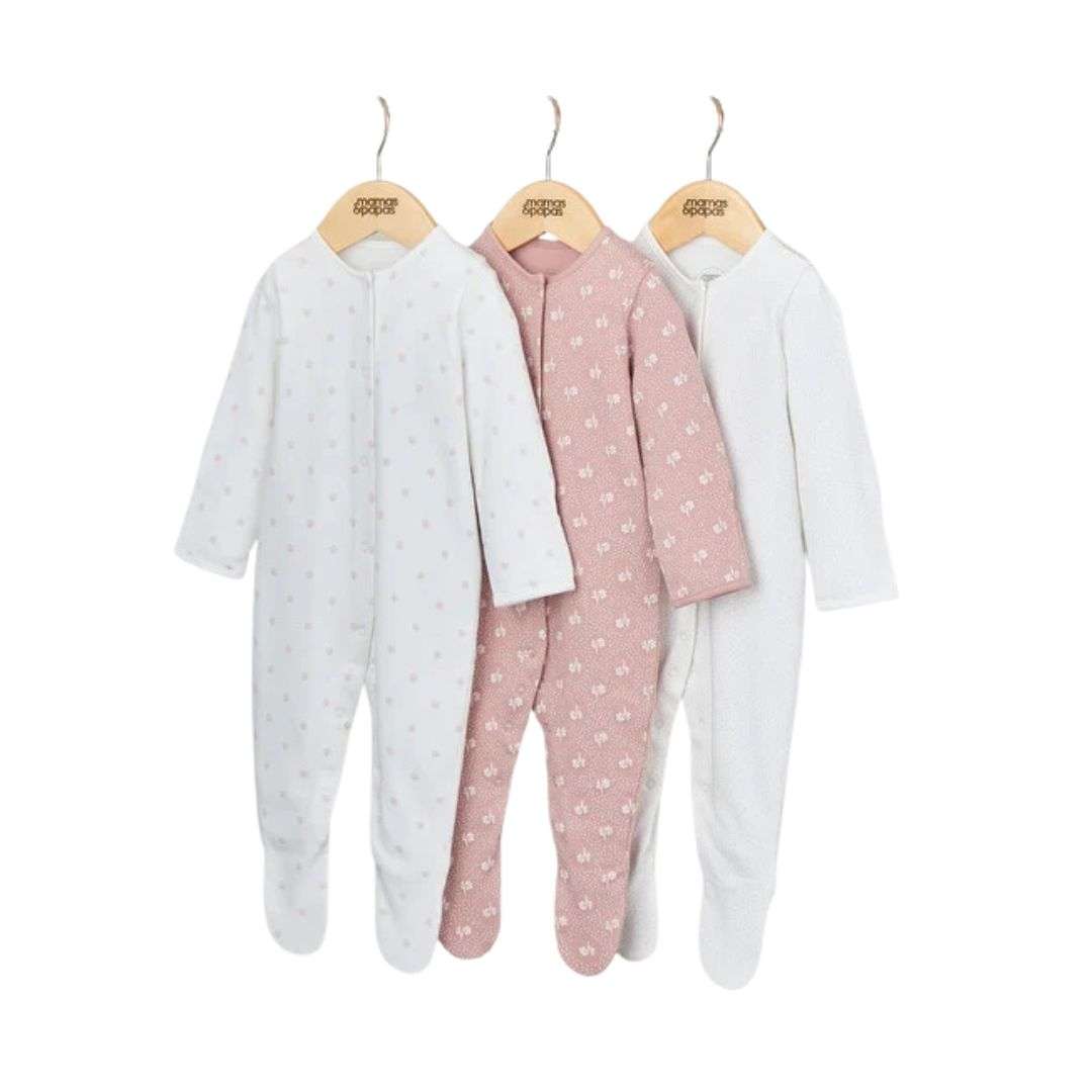 Block Print Pack of 3 Sleepsuits |Mamas and Papas
