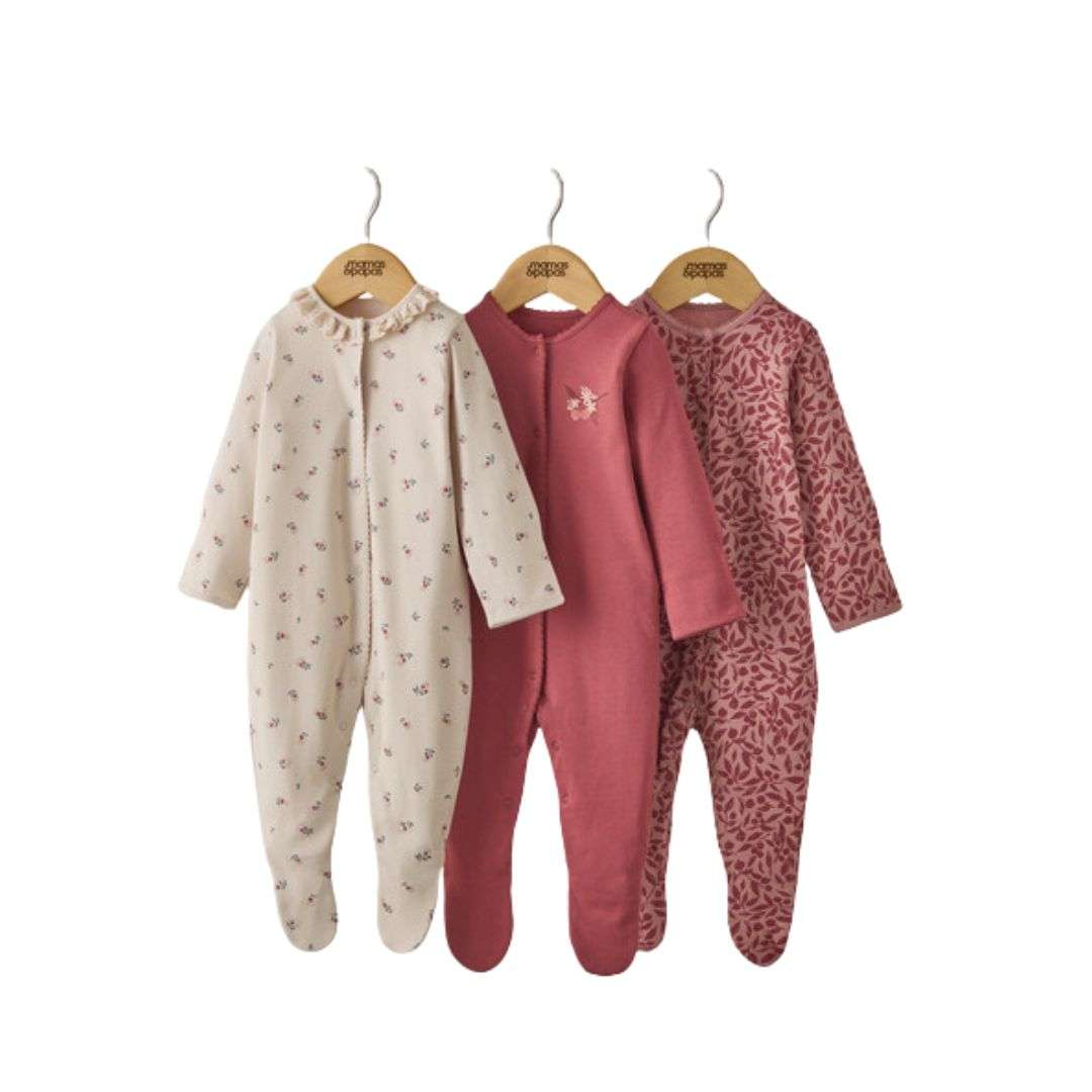 Cherry Print Pack of 3 Sleepsuits | Mamas and Papas
