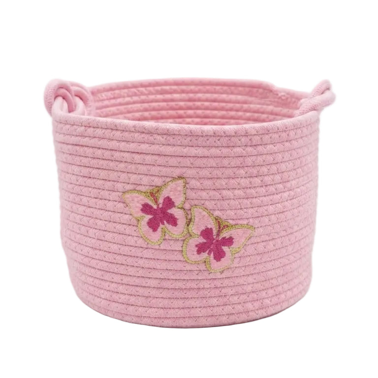 Classic woven butterfly storage basket in pink